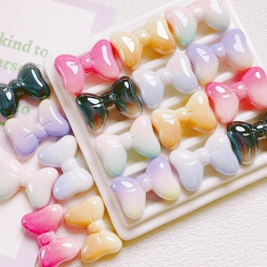 Gradient UV Plating Bow Beads Acrylic Colorful Bowknot Loose Spacer Beads For DIY Jewelry Phone Chain Keychain Craft