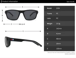 Tableau des tailles détaillé pour lunettes de soleil classiques en PC pour hommes