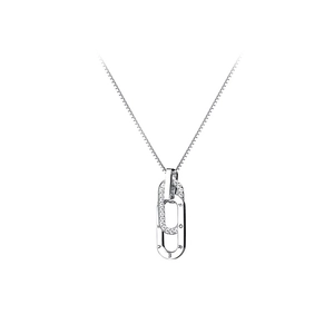 Elegant s925 silver interlocking double ring necklace with Forever engraving and crystals