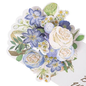 Creative 3D pop-up birthday card with blue watercolor lilies and gold foil details