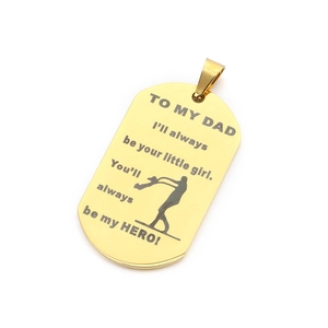 Gold stainless steel dog tag necklace with engraved heart message for Father's Day gift