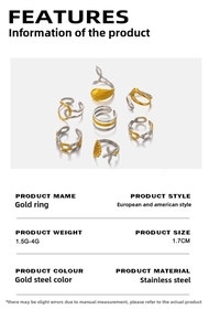 Detail view of two-tone stainless steel chain rings with weight and size specifications