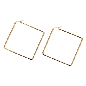 Minimalist gold square hoop earrings in polished titanium steel with geometric design