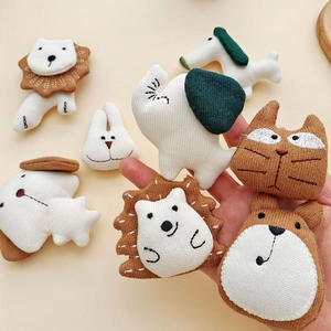 Cute handmade animal fabric brooches with embroidered lion, rabbit, and bear designs