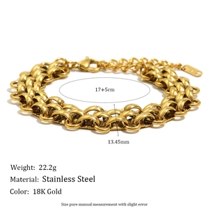 18K gold plated triple layered stainless steel link bracelet for women with 17+5cm length