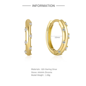 Detailed specs of S925 sterling silver hoop earrings with AAAAA zirconia and 10mm inner diameter