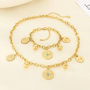 18K gold-plated stainless steel jewelry set with evil eye, star, and moon charms