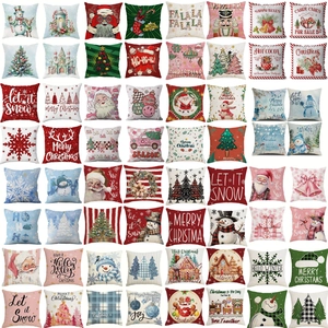 Christmas Pillow Covers Linen Decorative Cushion Case For Sofa Holiday Home Decor Santa Snowman Square