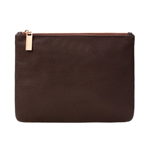 Bolsa de maquillaje marrón oscuro para brochas con textura de piel granulada de alta calidad