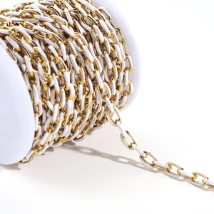 DIY stainless steel chunky chain roll in gold and white enamel for jewelry making
