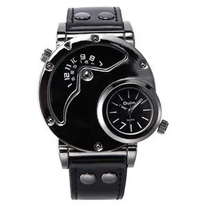 Reloj Oulm para hombre con doble huso horario y correa de cuero con remaches