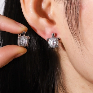 Pair of hip hop turtle stud earrings in silver finish with sparkling cubic zirconia