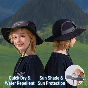 Kids quick-dry outdoor sun hat with wide brim and waterproof fabric for hiking