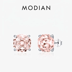 Pink Gemstone Stud Earrings With 925 Sterling Silver Earring Post Princess Cut Four Prong Jewelry For Women Elegant