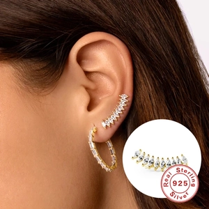 925 Sterling Silver gold geometric diamond earrings and curved ear clips for women