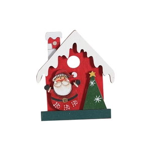 Christmas wooden house ornament with Santa Claus and tree pattern in red and white