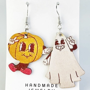Boho vintage floral ghost and pumpkin earrings for Halloween and Thanksgiving