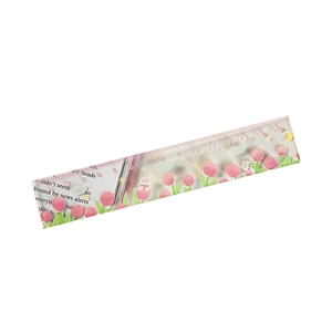 Cute 15cm transparent ruler with pink tulip and rabbit design for school supplies