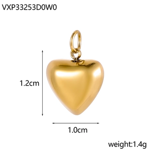 Detail of heart pendant showing dimensions of 1.2cm by 1.0cm and 1.4g gold finish