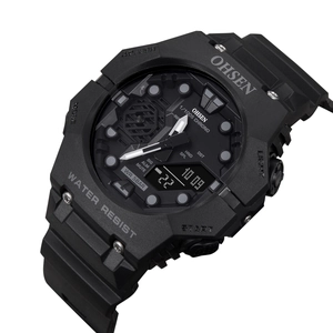 Dual Display Sports Watch Men Chronograph Alarm LED Backlight Waterproof Resin Octagonal Case Rubber Strap Rugged Outdoor Wristwatch