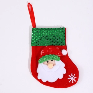 Christmas stocking gift bag with Santa Claus 3D doll and sequins for holiday decor
