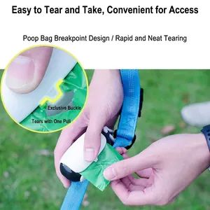 Distributeur de sacs pour déjections canines avec design prédécoupé et dragonne tressée bleue