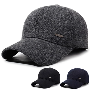 Men Winter Baseball Cap With Earflaps Warm Woolen Polyester Cotton Blend Windproof Thickened Outdoor Casual Adjustable Hat