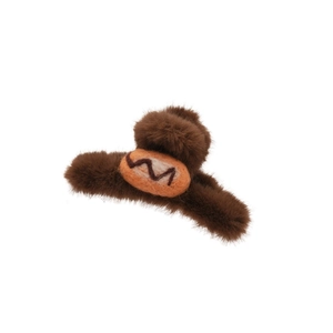 Brown flocking acrylic bread hair claw clip with orange-pink wavy pattern design