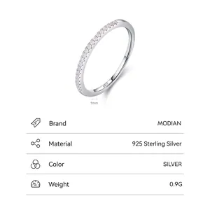 S925 sterling silver minimalist ring with white crystals from a 45-degree angle