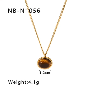 Detail of 18k gold plated necklace with tiger eye stone pendant, 1.2cm size and 4.1g weight