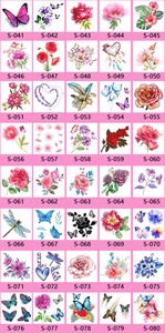 Grid layout showing 40 colorful floral and butterfly 3D temporary tattoo sticker designs