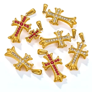 Gothic Cross Pendant Charm Stainless Steel 18k Gold Plated Inlaid Zircon DIY Jewelry Making Accessories For Men Women