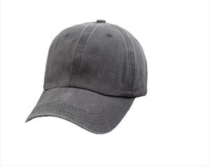Close-up of the washed cotton baseball cap with six-panel design and reinforced brim