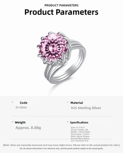 Vue détaillée d'une bague en argent 925 avec une grande zircone rose à taille feu d'artifice