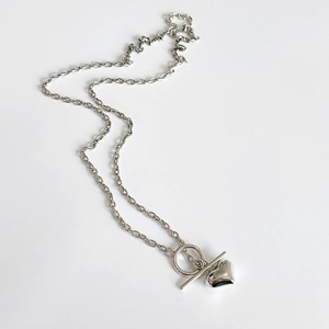 Minimalist S925 sterling silver heart pendant necklace with decorative OT toggle clasp