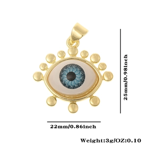 Detailed view of evil eye zircon pendant showing 25mm height and 22mm width dimensions