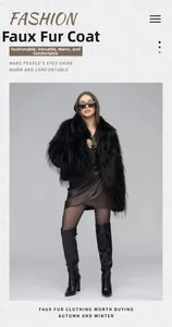 Detailed view of plush black faux fur coat paired with high-heeled pointed leather boots