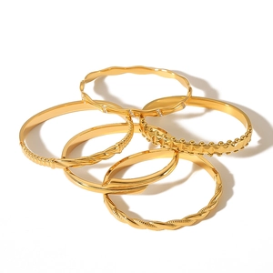 French vintage style 18K gold plated stainless steel geometric open bangle set for women
