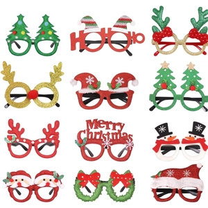Set of 12 glittery Christmas party eyewear frames featuring festive holiday designs