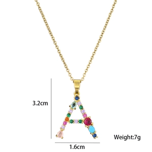 Detailed view of Letter A pendant with colorful gems, 3.2cm height and 7g weight