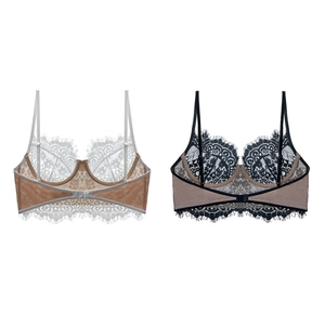 Soutiens-gorge en dentelle ultra-fins avec armatures en noir et blanc aux motifs délicats