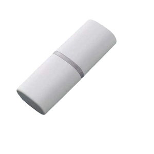 Portable white travel toothbrush case with minimalist matte finish and grey middle band