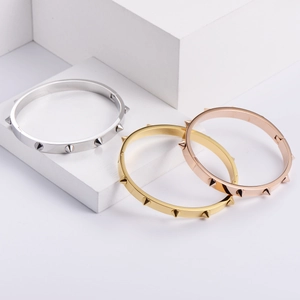 Punk Spiked Bangle 316 Stainless Steel Studded Geometric Hinge Clasp Bracelet For Women Minimalist Fashion