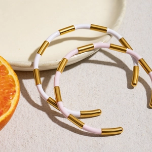 Minimalist enamel and gold-plated open tube bracelets in white and pink color options