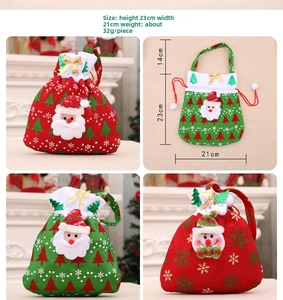 Detailed view of Christmas drawstring gift bags with 3D Santa decor and size dimensions