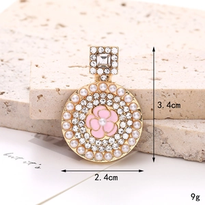Pink camellia perfume bottle charm with rhinestones and pearls for DIY accessories