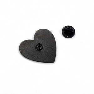 Matte black heart-shaped alloy pin with rubber clutch back for Halloween accessory