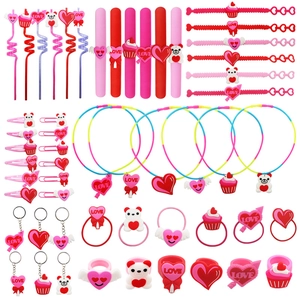 Valentine party favors set with red and pink silicone bracelets rings and hair accessories