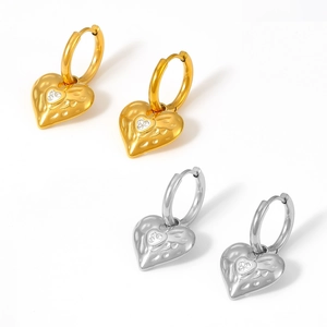 Hammered heart drop earrings in gold and silver finish with tiny sparkling zircon