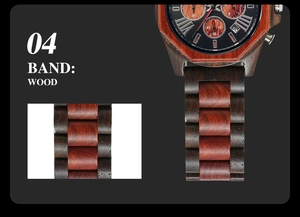 Detail view showing natural wood grain texture of the multi-functional quartz watch band